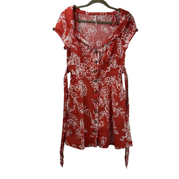Free People  Women’s Size 10 A Thing Called Love Linen Blend Mini Dress Red - Picture 11 of 16